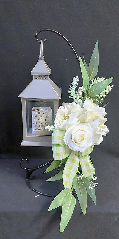 AF Small Gray and Bronze Lantern, Deeply Loved Silk Easel Display 2