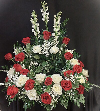 Red and White Rose Urn