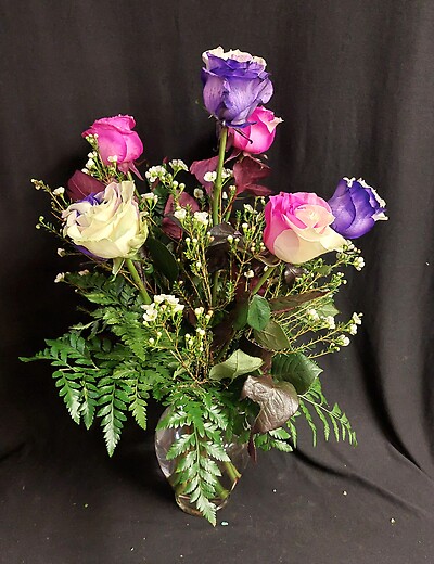 Fushia and Purple Half and Half Roses, Vased