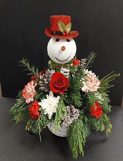 AF Larger Snowman Pick Bouquet with Roses