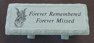 Weathered Cement Bench-White-Forever Remembered, Forever Missed