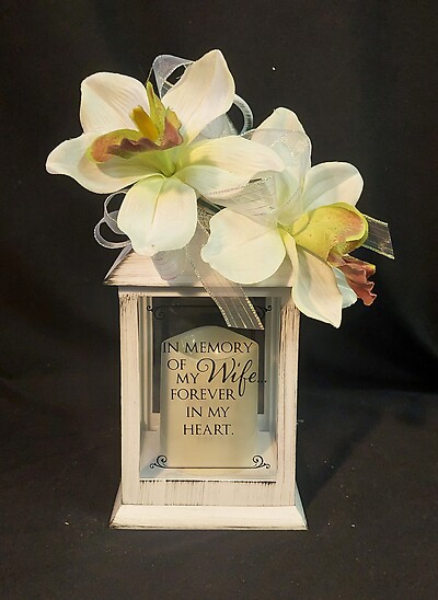 AF Small Whitewash Lantern with Silk Orchids