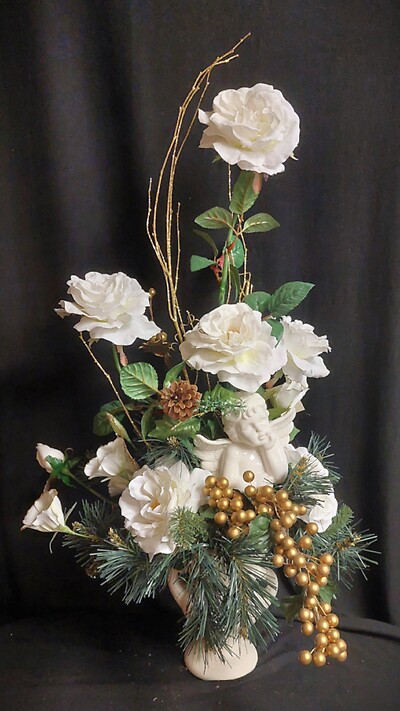 AF Gold and White Contemporary Christmas Angel Decor Silk