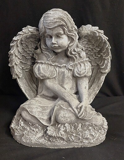 Weathered Cement Sitting Angel